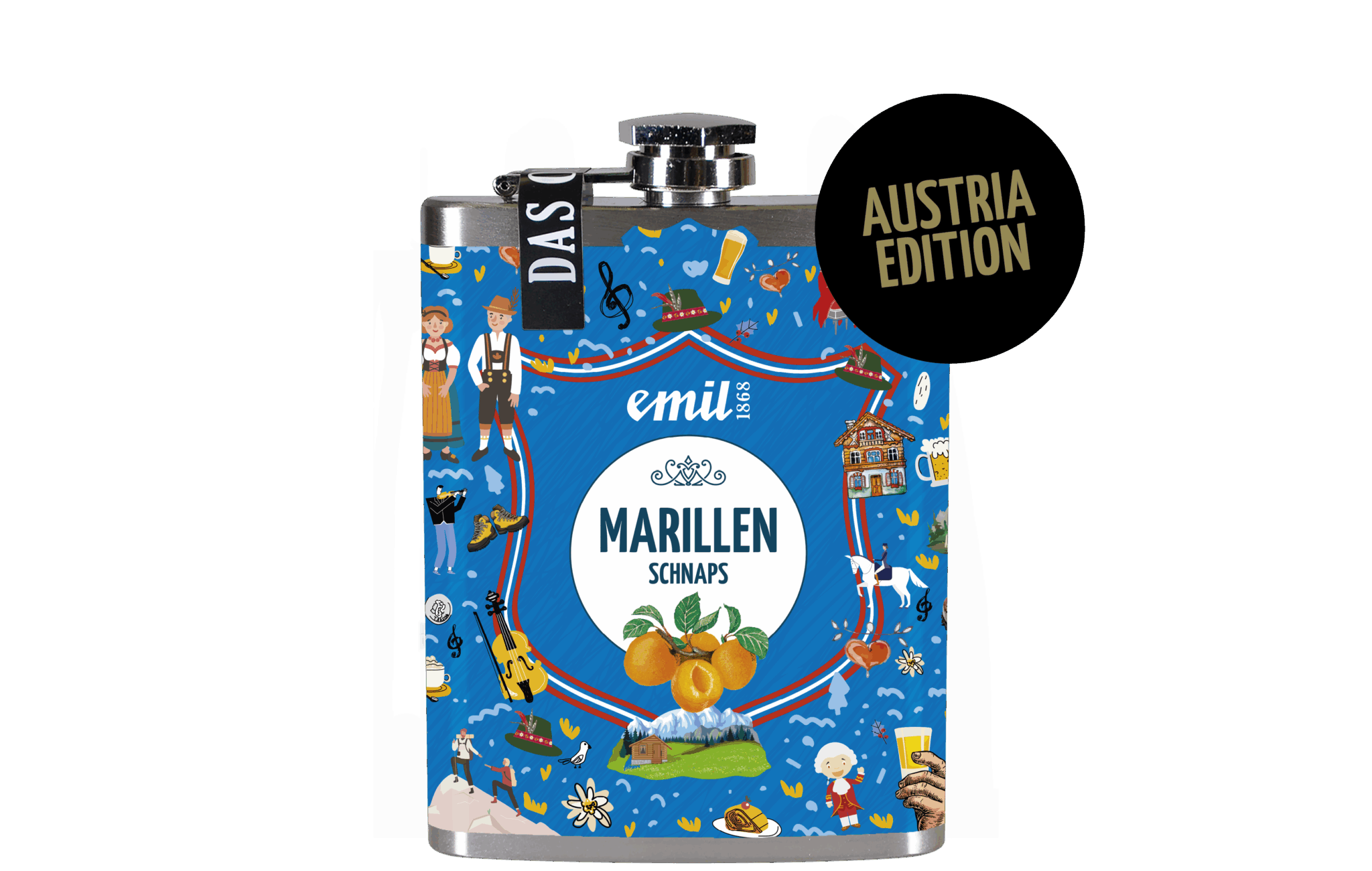 Marillen Schnaps 35%vol Sonderedition – limitierte Premiumabfüllung von emil 1868 in kompakten Flachmann